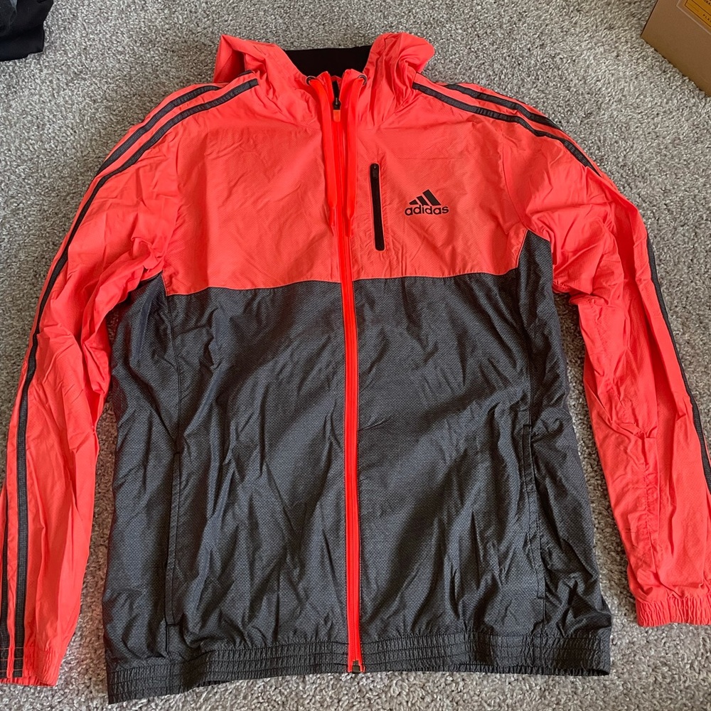 ADIDAS Neon Orange and Charcoal Grey Windbreaker